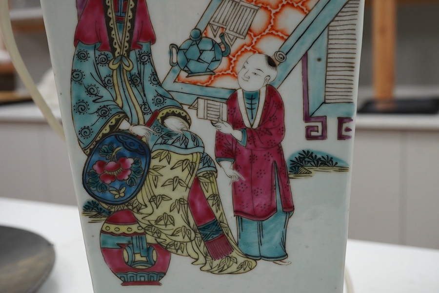 A Chinese famille rose table lamp, decorated with figures, 47cm high excluding the fitting. Condition - good